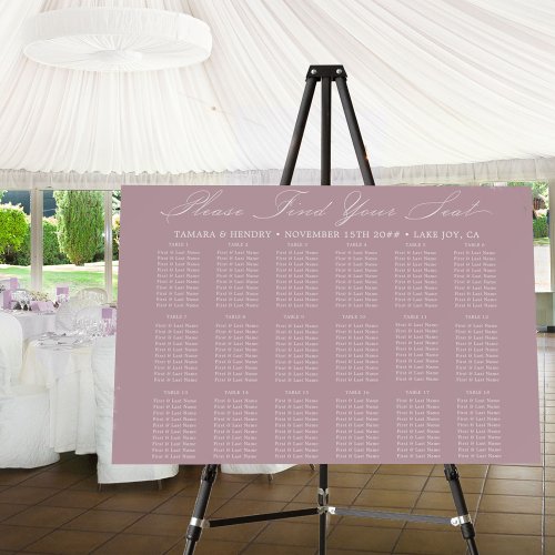 Calligraphy Dusty Rose 18 Table Seating Chart Foam Board