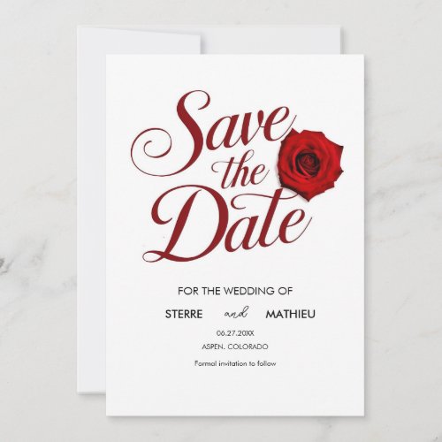 Calligraphy Editable Red Rose Wedding Save The Date