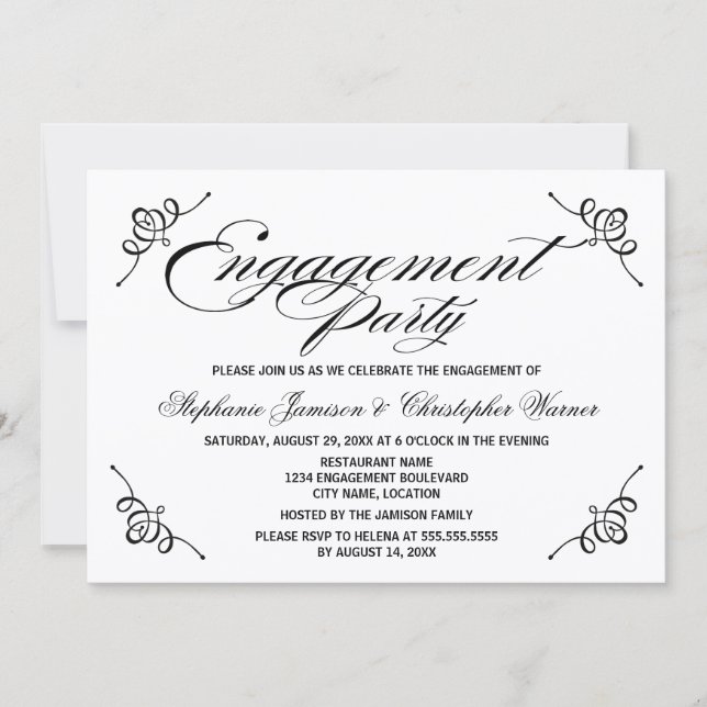 Calligraphy Elegance Engagement Party Invitation (Front)