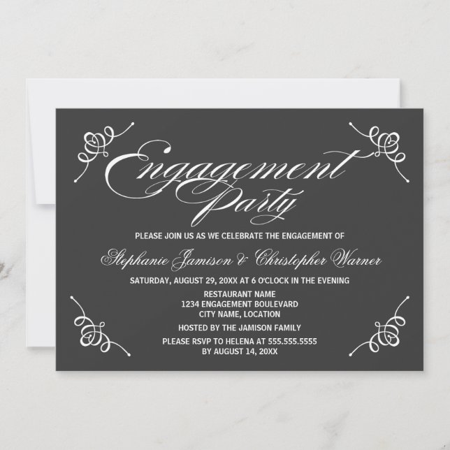 Calligraphy Elegance Gray Engagement Party Invitation (Front)