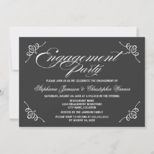 Calligraphy Elegance Gray Engagement Party Invitation