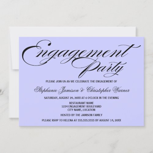 Calligraphy Elegance Lilac Engagement Party 5x7 Paper Invitation Card
