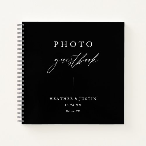 Calligraphy Elegant Black Wedding Photo Guestbook Notebook