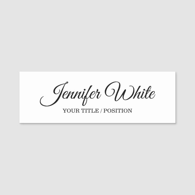 Calligraphy Elegant Black & White Bold Retro Name Tag (Front)