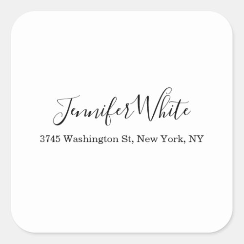 Calligraphy Elegant Black  White Chic Plain Square Sticker