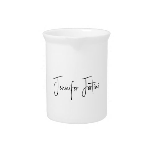 Calligraphy Elegant Black  White Plain Simple Beverage Pitcher