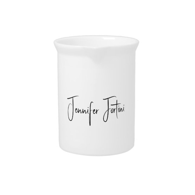 Calligraphy Elegant Black & White Plain Simple Beverage Pitcher (Front)