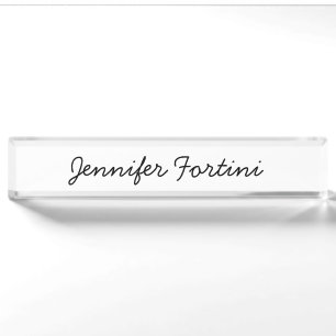 Calligraphy Elegant Black & White Plain Simple Desk Name Plate