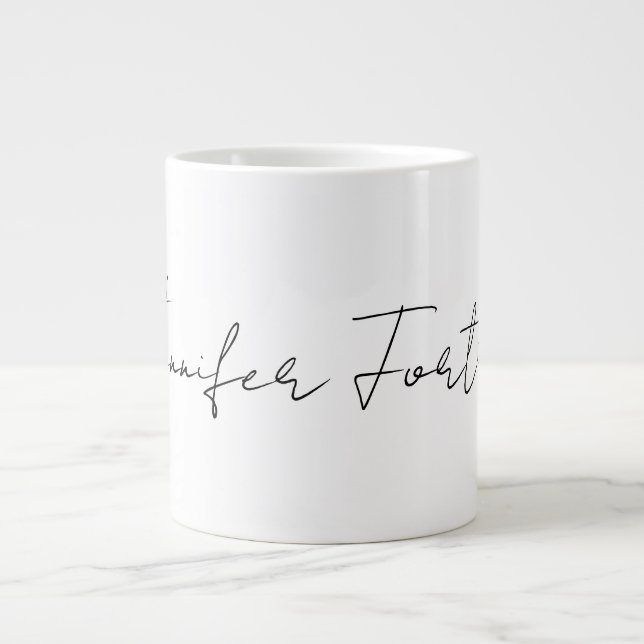 Calligraphy Elegant Black & White Plain Simple Giant Coffee Mug (Front)