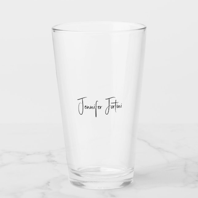 Calligraphy Elegant Black & White Plain Simple Glass (Front)