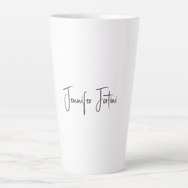 Calligraphy Elegant Black & White Plain Simple Latte Mug (Front)