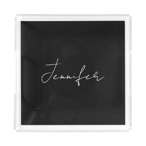 Calligraphy Elegant Black White Plain Simple Name Acrylic Tray