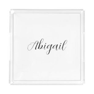 Calligraphy Elegant Black White Plain Simple Name Acrylic Tray