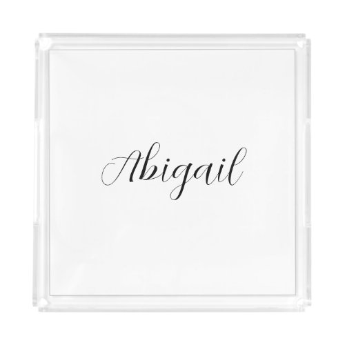 Calligraphy Elegant Black White Plain Simple Name Acrylic Tray