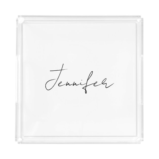 Calligraphy Elegant Black White Plain Simple Name Acrylic Tray (Front)