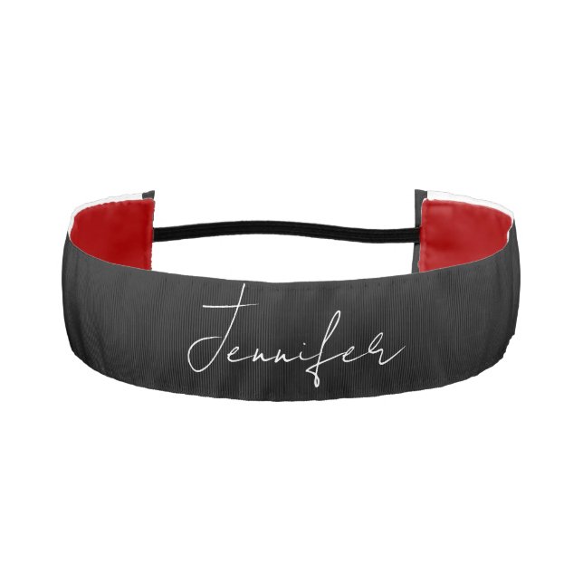 Calligraphy Elegant Black White Plain Simple Name Athletic Headband (Front)
