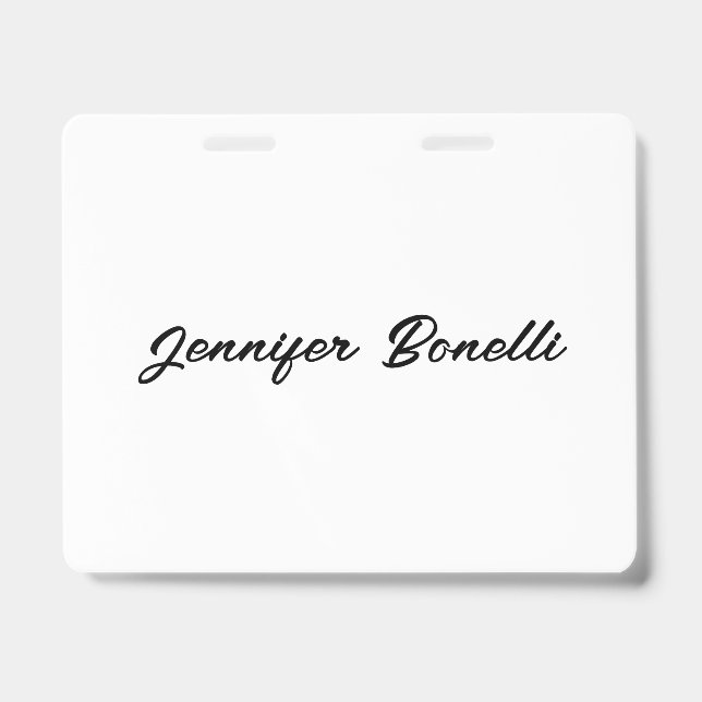 Calligraphy Elegant Black White Plain Simple Name Badge (Front)