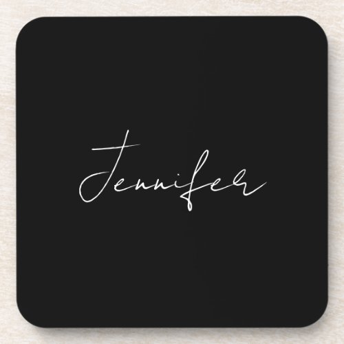 Calligraphy Elegant Black White Plain Simple Name Beverage Coaster