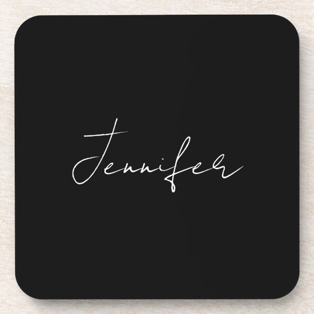 Calligraphy Elegant Black White Plain Simple Name Beverage Coaster (Front)