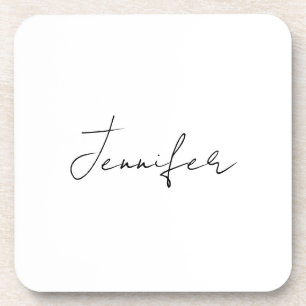 Calligraphy Elegant Black White Plain Simple Name Beverage Coaster