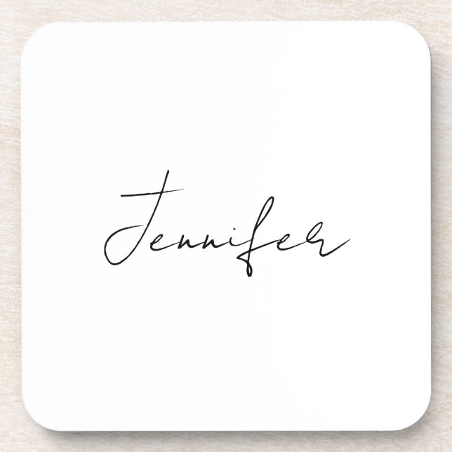 Calligraphy Elegant Black White Plain Simple Name Beverage Coaster (Front)