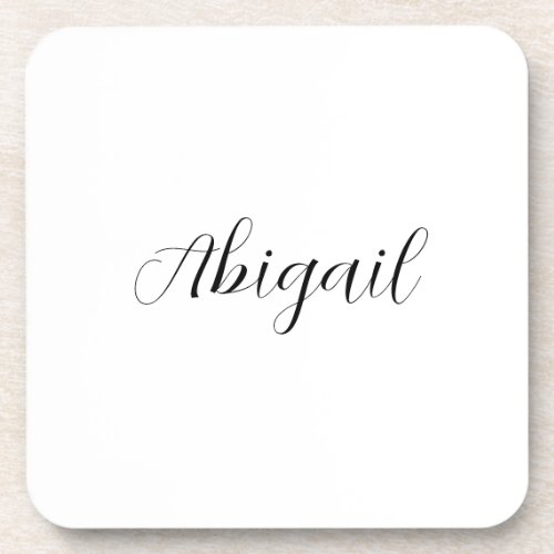 Calligraphy Elegant Black White Plain Simple Name Beverage Coaster