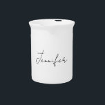 Calligraphy Elegant Black White Plain Simple Name Beverage Pitcher<br><div class="desc">Looking for a beautiful calligraphy with an aesthetic handwriting? This simple,  eye-catching design is for you. This product immediately impresses those who see it. The fine and tasteful design will immediately reflect the quality of your relationship and family.</div>