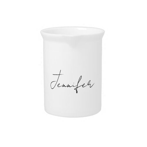 Calligraphy Elegant Black White Plain Simple Name Beverage Pitcher