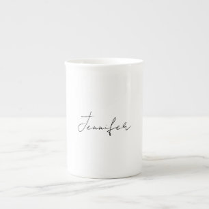 Calligraphy Elegant Black White Plain Simple Name Bone China Mug