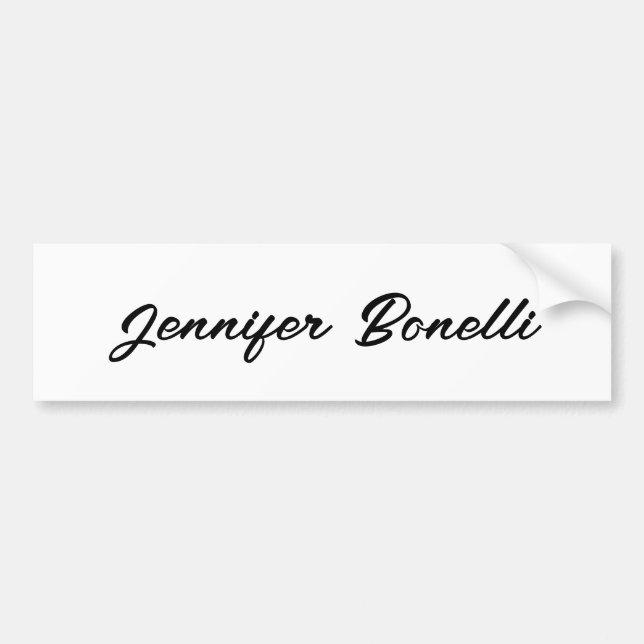 Calligraphy Elegant Black White Plain Simple Name Bumper Sticker (Front)