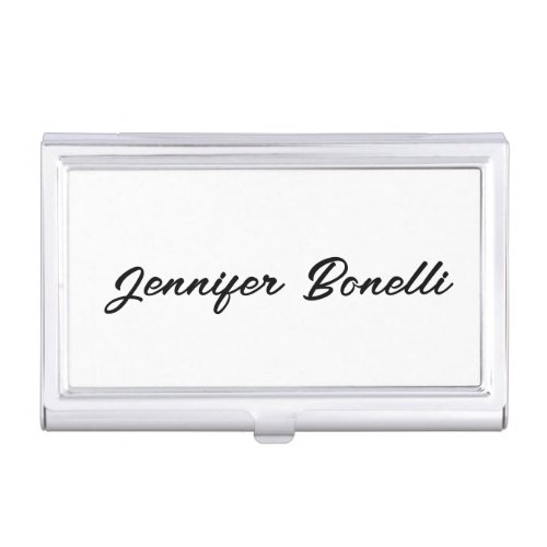 Calligraphy Elegant Black White Plain Simple Name Business Card Case