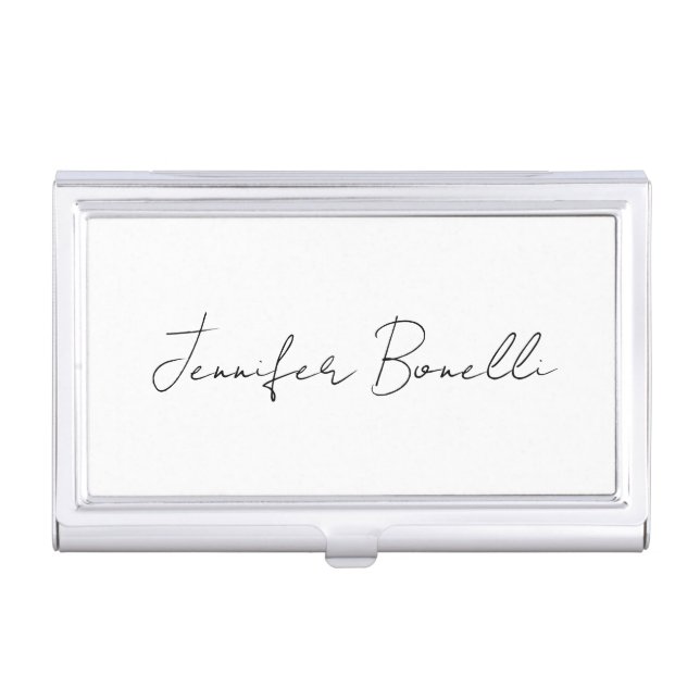 Calligraphy Elegant Black White Plain Simple Name Business Card Case (Front)