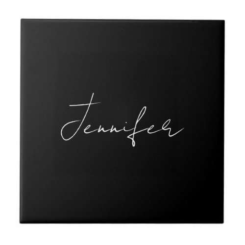 Calligraphy Elegant Black White Plain Simple Name Ceramic Tile