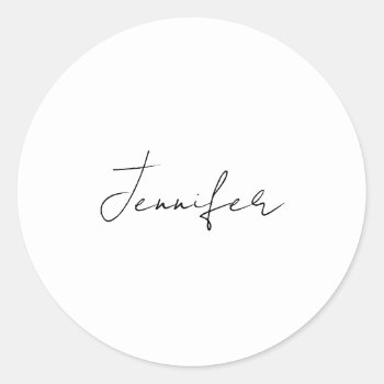 Calligraphy Elegant Black White Plain Simple Name Classic Round Sticker by made_in_atlantis at Zazzle