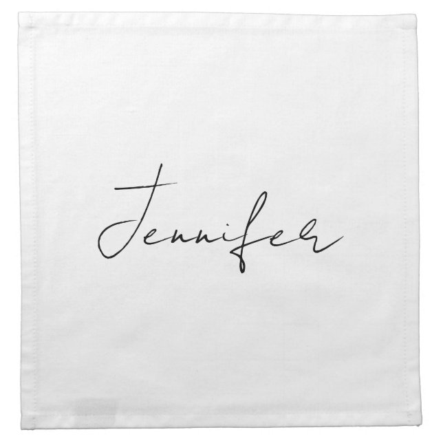 Calligraphy Elegant Black White Plain Simple Name Cloth Napkin (Front)