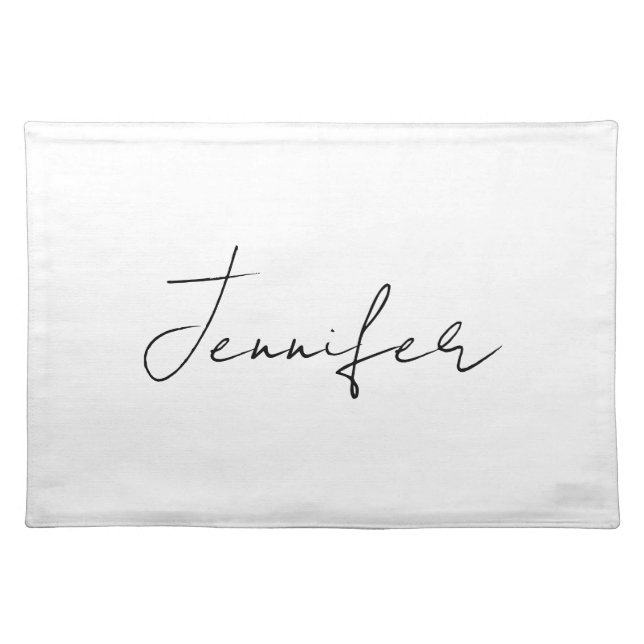 Calligraphy Elegant Black White Plain Simple Name Cloth Placemat (Front)