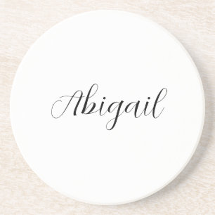 Calligraphy Elegant Black White Plain Simple Name Coaster