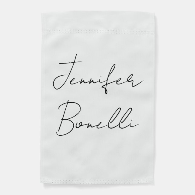 Calligraphy Elegant Black White Plain Simple Name Garden Flag (Front)