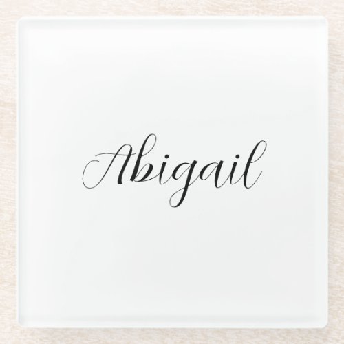 Calligraphy Elegant Black White Plain Simple Name Glass Coaster