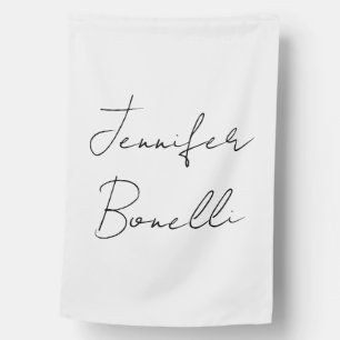 Calligraphy Elegant Black White Plain Simple Name House Flag
