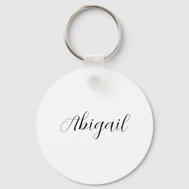 Calligraphy Elegant Black White Plain Simple Name Keychain (Front)