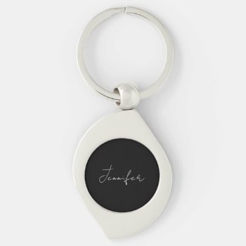 Calligraphy Elegant Black White Plain Simple Name Keychain by made_in_atlantis at Zazzle