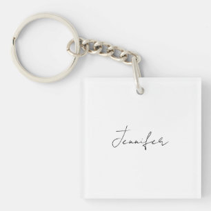 Calligraphy Elegant Black White Plain Simple Name Keychain