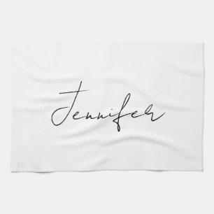 Calligraphy Elegant Black White Plain Simple Name Kitchen Towel