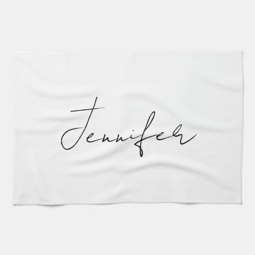 Calligraphy Elegant Black White Plain Simple Name Kitchen Towel