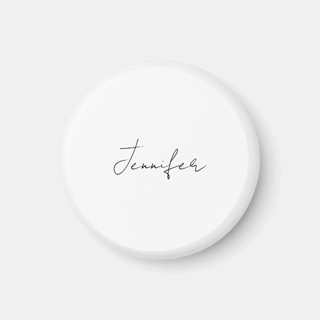 Calligraphy Elegant Black White Plain Simple Name Magnet (Front)