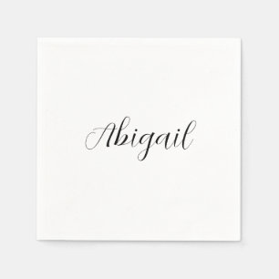 Calligraphy Elegant Black White Plain Simple Name Napkins