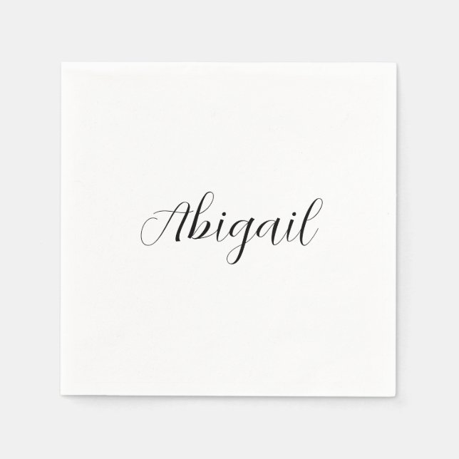 Calligraphy Elegant Black White Plain Simple Name Napkins (Front)