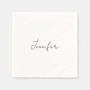 Calligraphy Elegant Black White Plain Simple Name Napkins