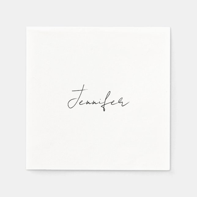 Calligraphy Elegant Black White Plain Simple Name Napkins (Front)